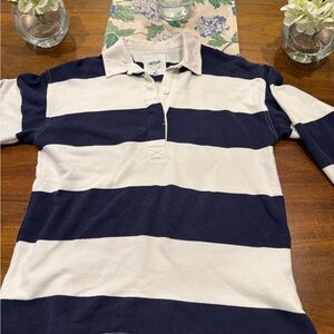 Navy and White Striped Polo Shirt